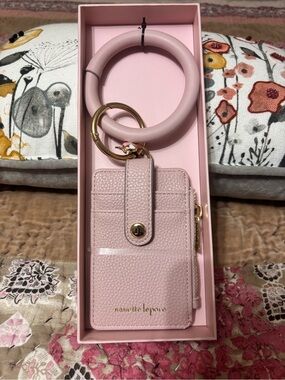 Nanette Lepore Blush Pink Pebbled Leather Cardholder Keyring with Bangle
